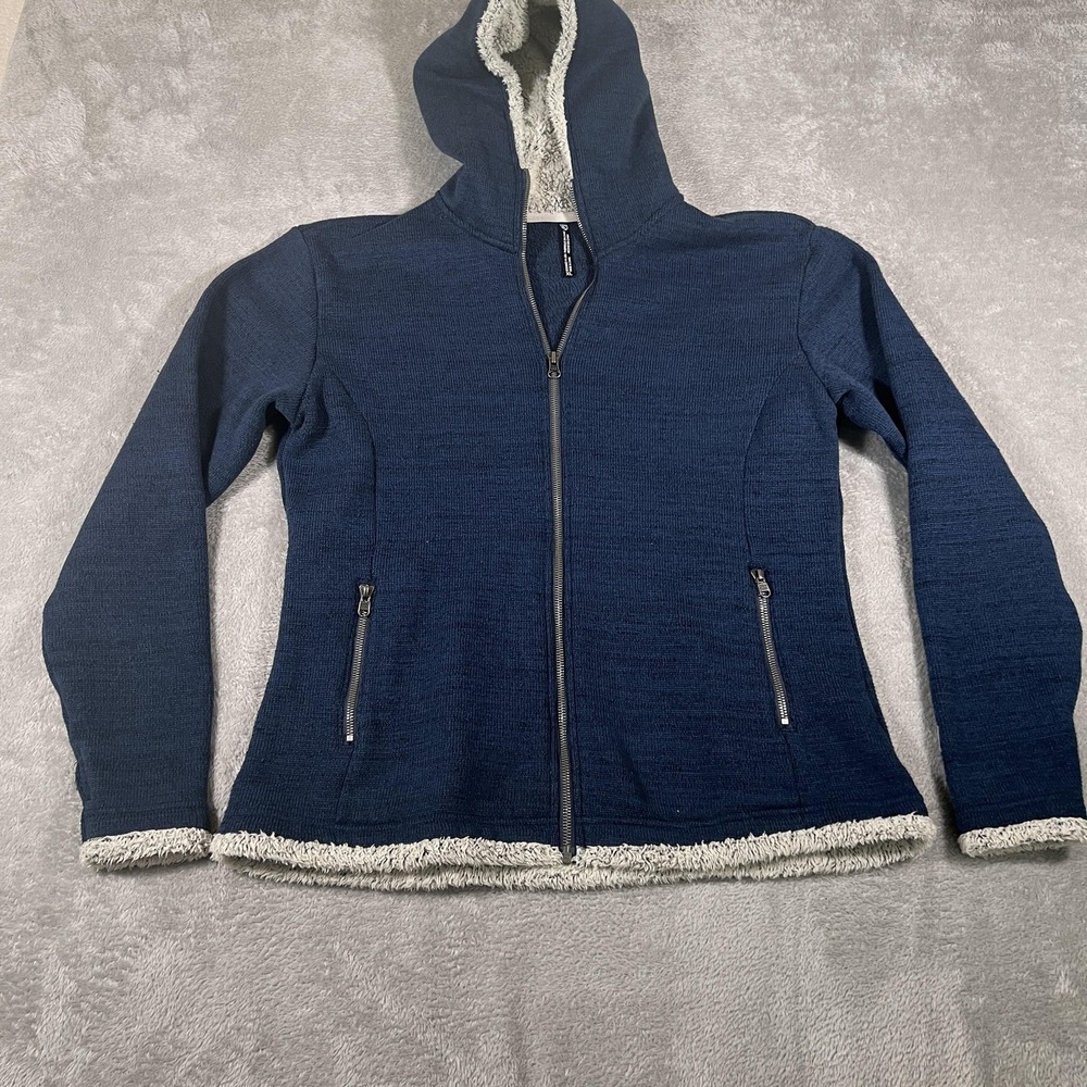 Kuhl Alska Fleece Jacket Womens XL Blue Sherpa Lined Full Zip Hooded Fleece Soft